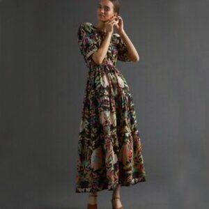 ANTHROPOLOGIE CONDITIONS APPLY MAXI MOODY DARK FLORAL DRESS WHIMSIGOTH BOHO XS